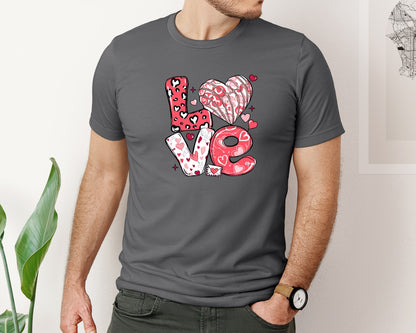 brand:Bella Canvas|color:Asphalt|Love Valentine Heart Valentines Day Graphic T-Shirt