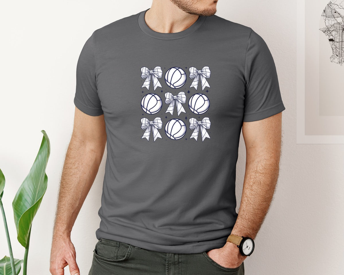 brand:Bella Canvas|color:Asphalt|Volleyball Bow Volleyball Mama Graphic T-Shirt