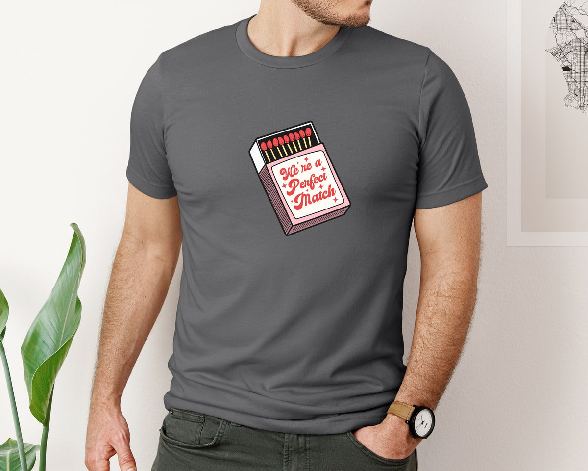 brand:Bella Canvas|color:Asphalt|Retro Valentines Day Perfect Match 2 Graphic T-Shirt