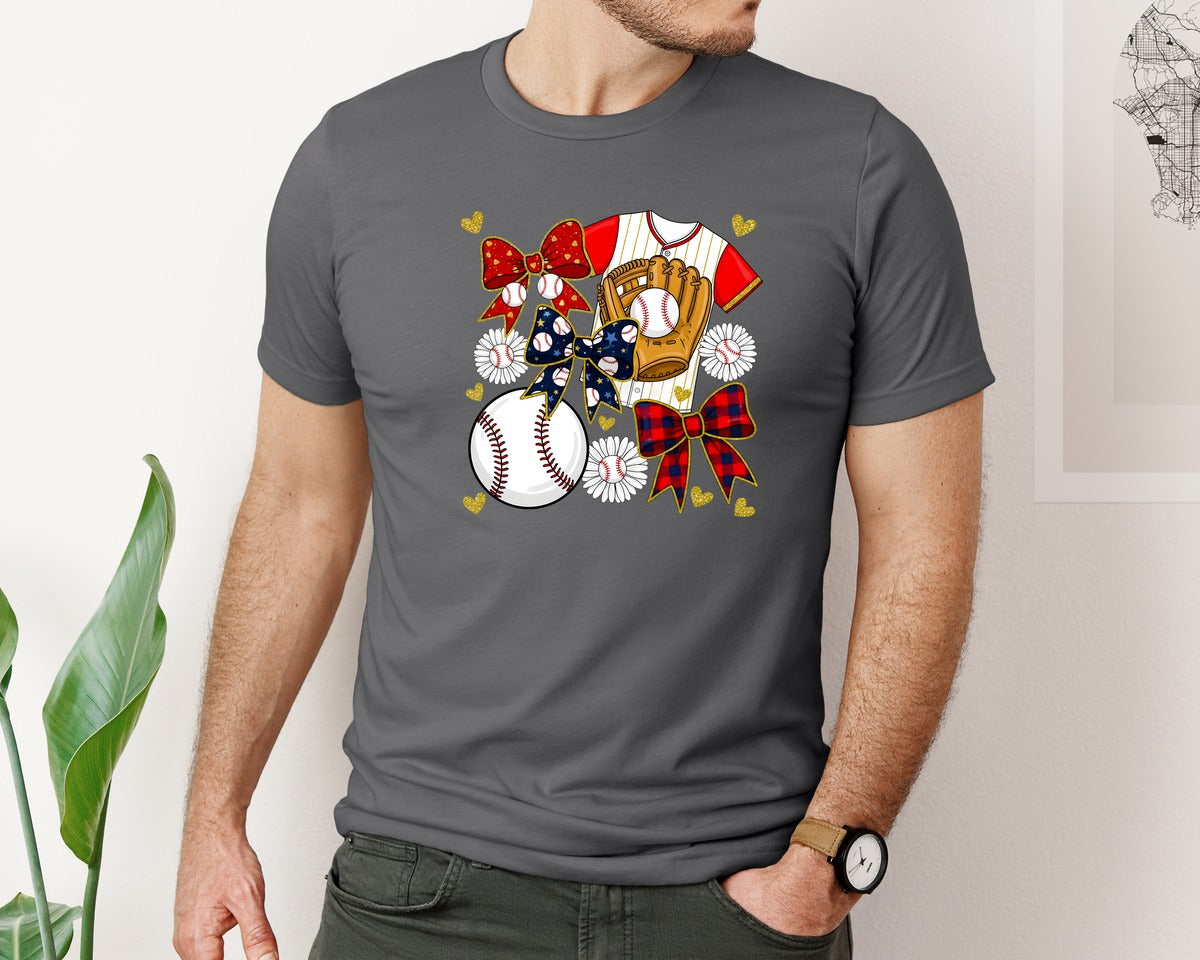 brand:Bella Canvas|color:Asphalt|Baseball Coquette Game Day Baseball Graphic T-Shirt