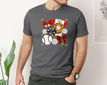 brand:Bella Canvas|color:Asphalt|Baseball Coquette Game Day Baseball Graphic T-Shirt