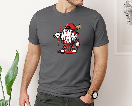 Funny Valentine Baseball Dripping Graphic T-Shirt