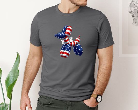 4Th Of July Usa Flag Balloon Dog Graphic T-Shirt