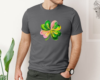 brand:Bella Canvas|color:Asphalt|Brushstroke Shamrock Graphic T-Shirt