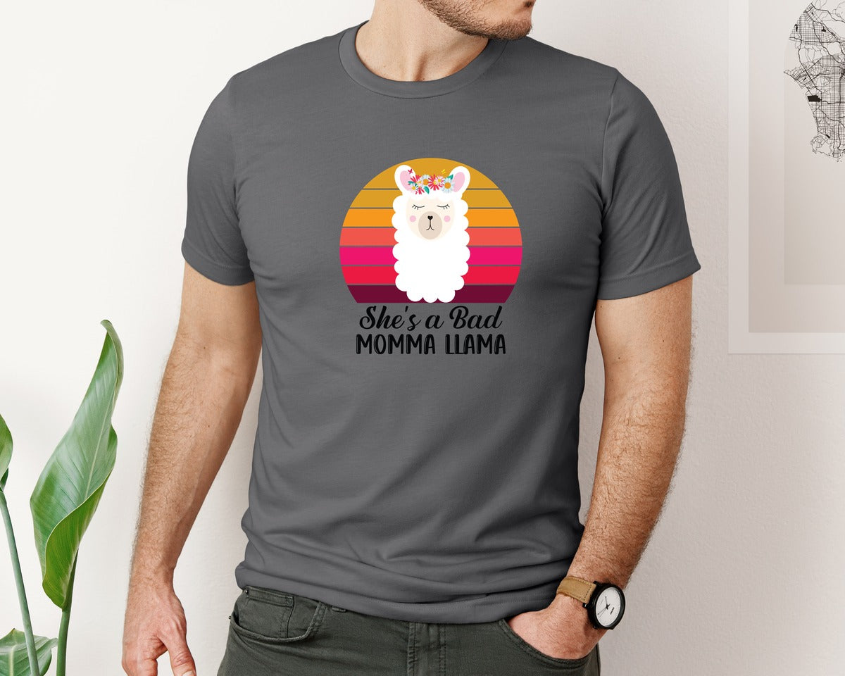 brand:Bella Canvas|color:Asphalt|Shes A Bad Momma Llama Retro T Shirt Graphic T-Shirt