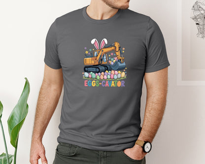 brand:Bella Canvas|color:Asphalt|Eggs Cavator Easter Excavator 3 Graphic T-Shirt