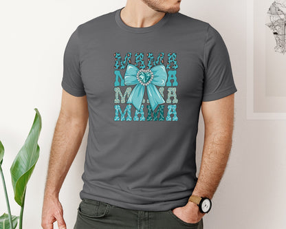 brand:Bella Canvas|color:Asphalt|Trendy Mama Leopard Print Bow 3 Graphic T-Shirt