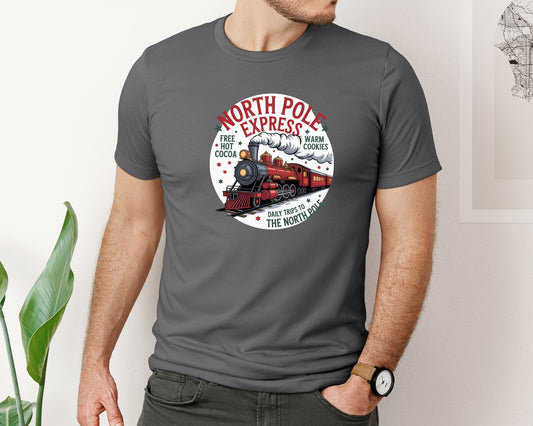 Retro North Pole Train Christmas Graphic T-Shirt