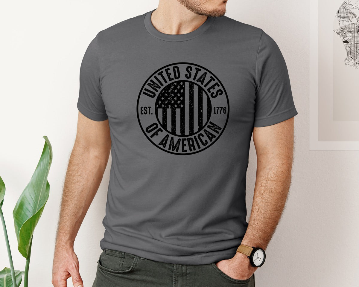 brand:Bella Canvas|color:Asphalt|United States Of America Patriotic Graphic T-Shirt