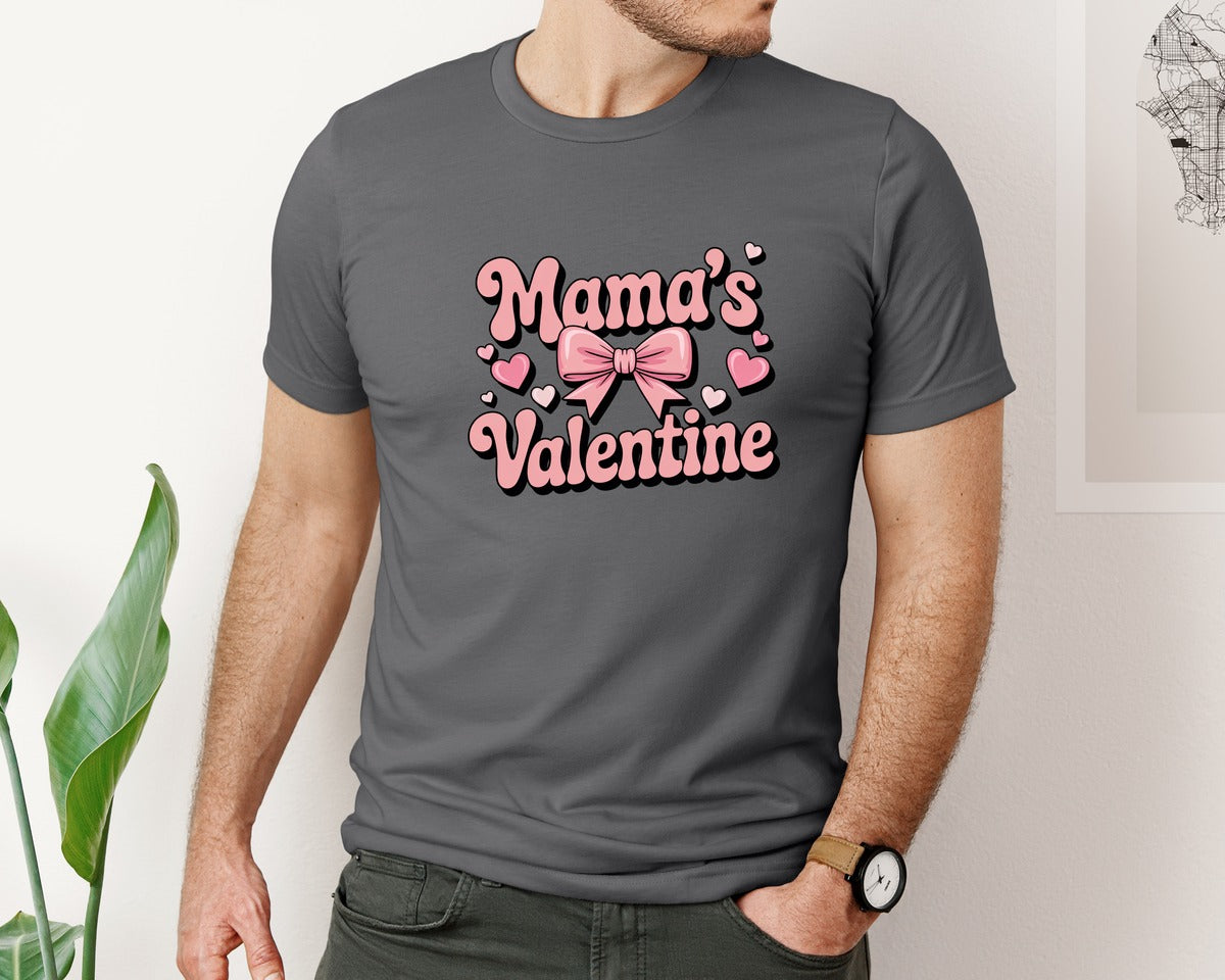 brand:Bella Canvas|color:Asphalt|Mamas Valentine With Bow And Hearts Graphic T-Shirt