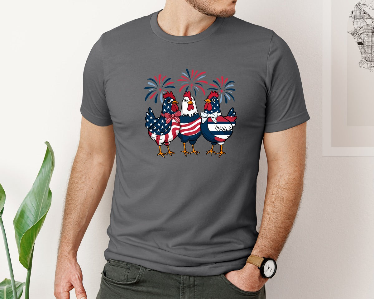 brand:Bella Canvas|color:Asphalt|Usa Chickens Patriotic Farm Style Graphic T-Shirt