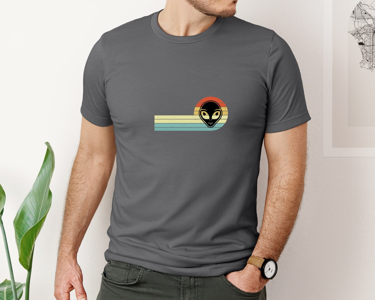 brand:Bella Canvas|color:Asphalt|Retro Vintage Alien Face T Shirt Design Graphic T-Shirt