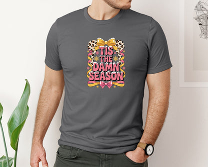 brand:Bella Canvas|color:Asphalt|Tis The Damn Season Leopard Print Graphic T-Shirt