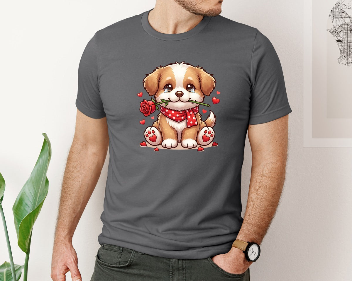 brand:Bella Canvas|color:Asphalt|Cute Dog Rose Valentine Tshirt 2 Graphic T-Shirt