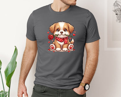 brand:Bella Canvas|color:Asphalt|Cute Dog Rose Valentine Tshirt 2 Graphic T-Shirt