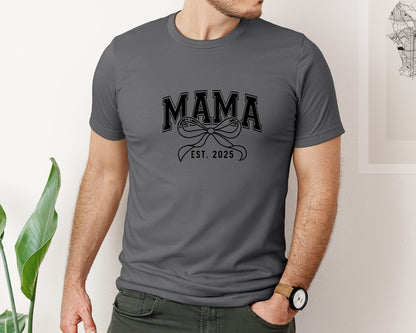 brand:Bella Canvas|color:Asphalt|Mama Bow Varsity Graphic T-Shirt
