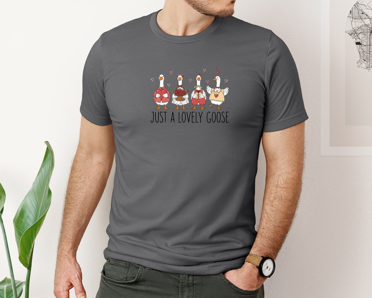 brand:Bella Canvas|color:Asphalt|Just A Lovely Goose Valentine Goose Graphic T-Shirt