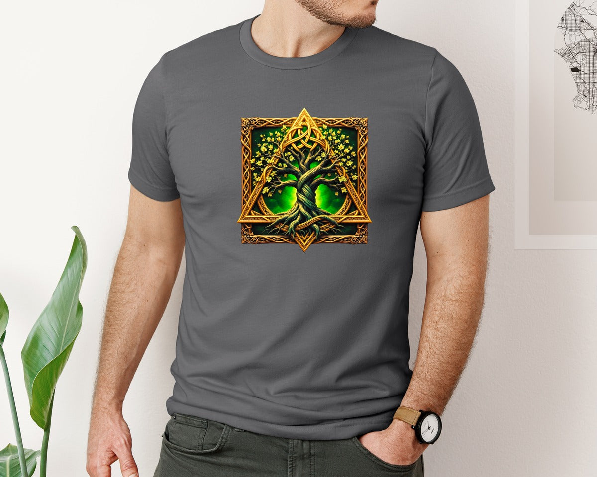 brand:Bella Canvas|color:Asphalt|Celtic Tree Of Life Mystical Tree Graphic T-Shirt