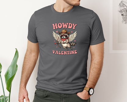 brand:Bella Canvas|color:Asphalt|Cute Cowboy Cupid Raccoon Valentine Graphic T-Shirt