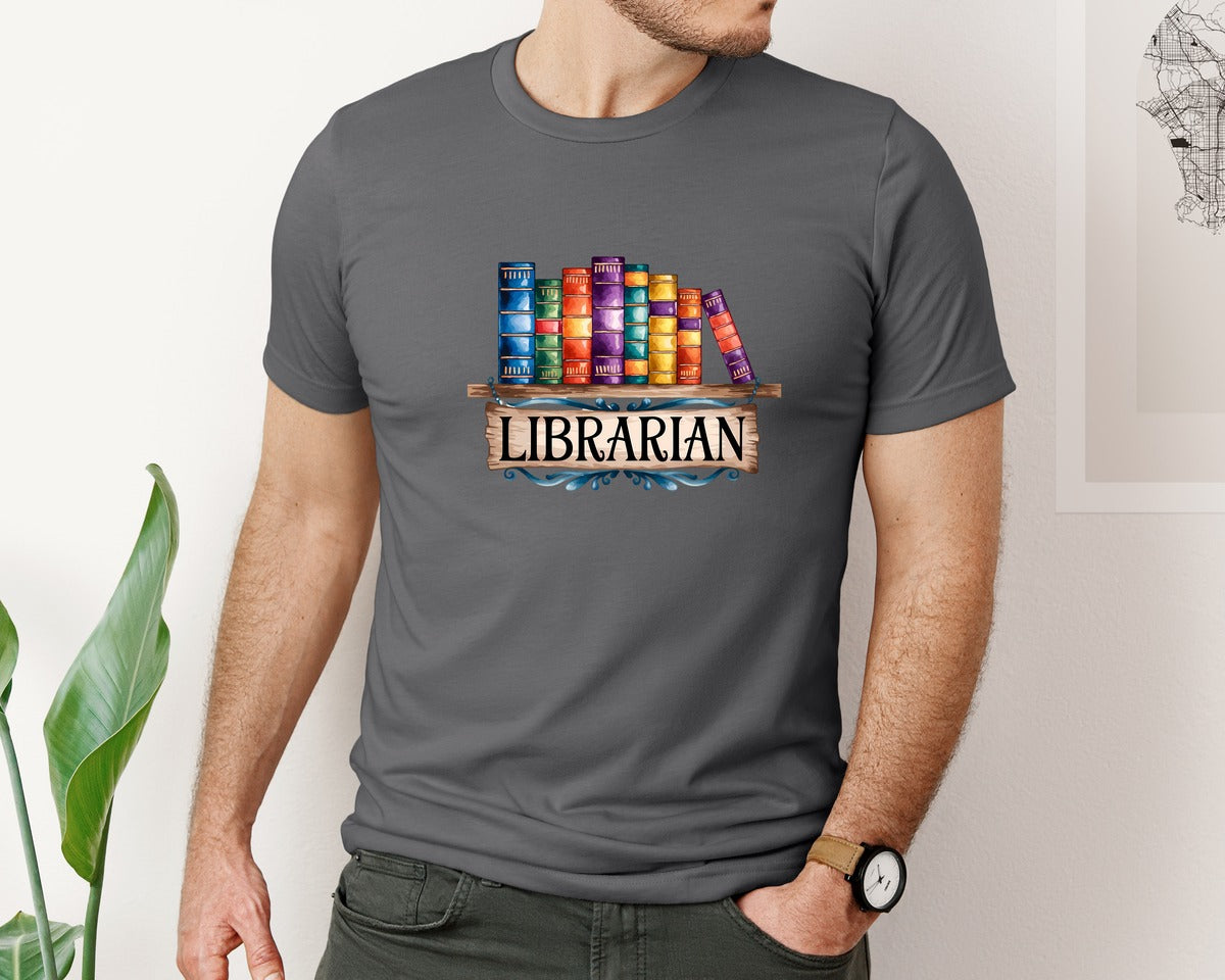 brand:Bella Canvas|color:Asphalt|Librarian Vintage Bookshelf 2 Graphic T-Shirt