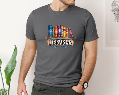 brand:Bella Canvas|color:Asphalt|Librarian Vintage Bookshelf 2 Graphic T-Shirt
