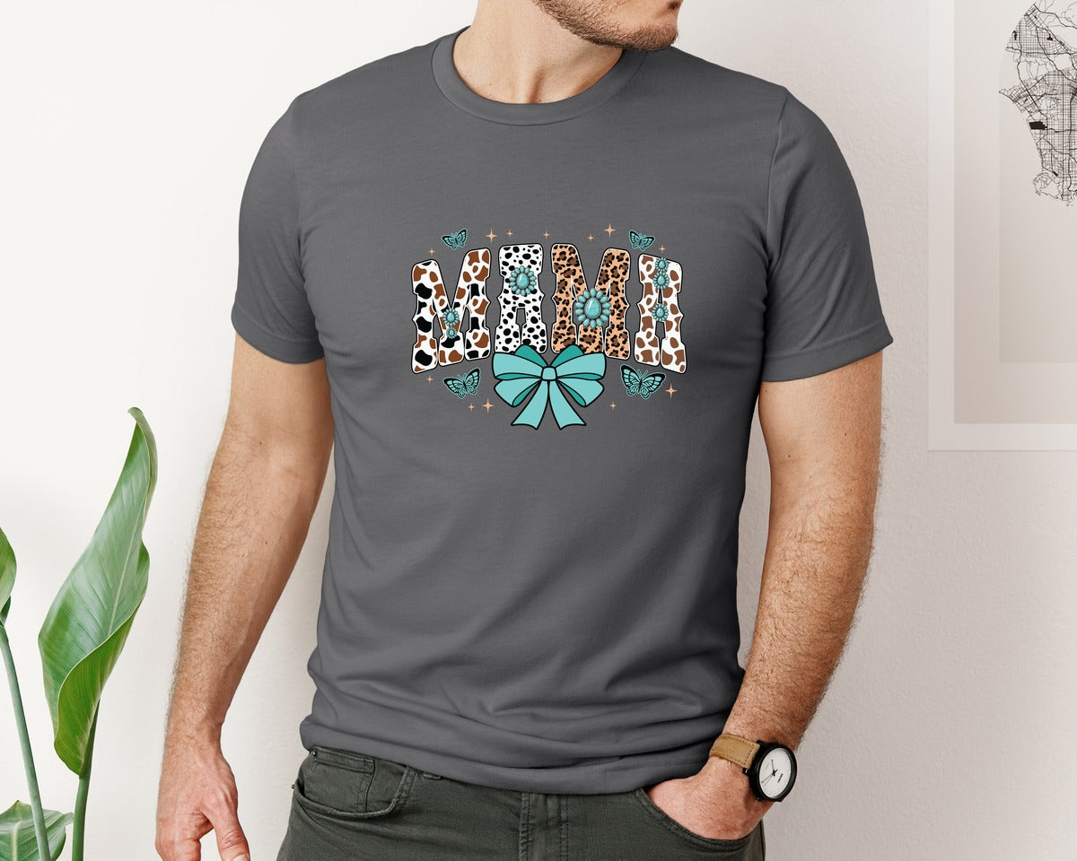 brand:Bella Canvas|color:Asphalt|Western Mama Blue Coquette Graphic T-Shirt