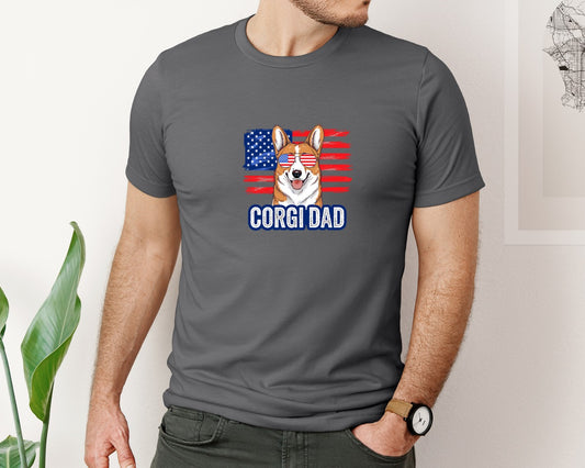 Corgi Dad American Flag 4Th Of July Graphic T-Shirt