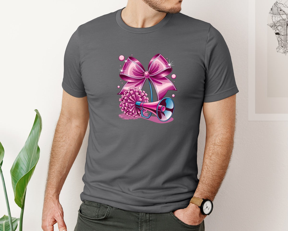 brand:Bella Canvas|color:Asphalt|Cheerleading Bow Pom Poms Graphic T-Shirt