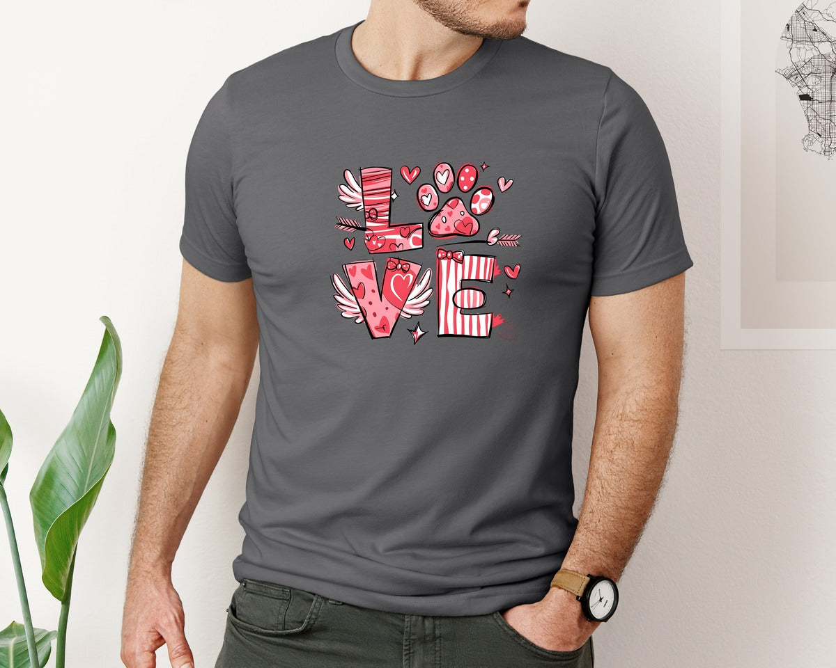 brand:Bella Canvas|color:Asphalt|Valentine Love Brushstroke Dog Love Graphic T-Shirt