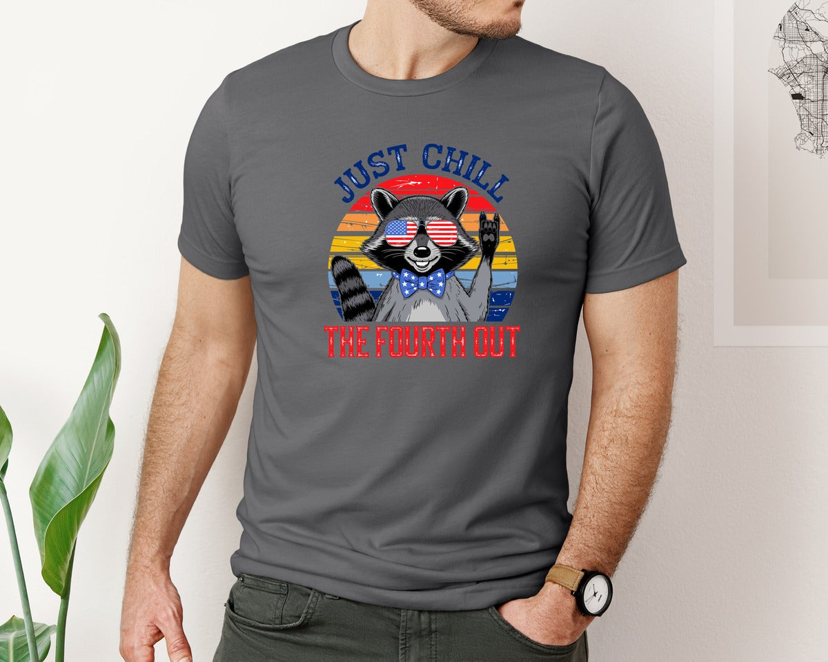 brand:Bella Canvas|color:Asphalt|Retro Raccoon 4Th Of July Chill Vibes Graphic T-Shirt