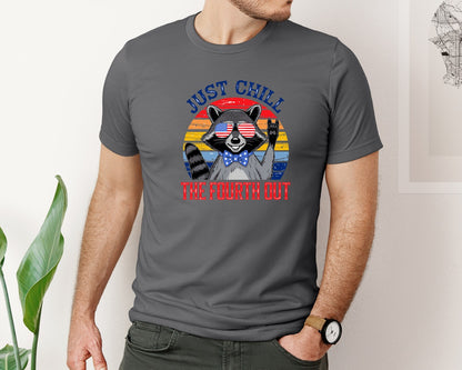 brand:Bella Canvas|color:Asphalt|Retro Raccoon 4Th Of July Chill Vibes Graphic T-Shirt
