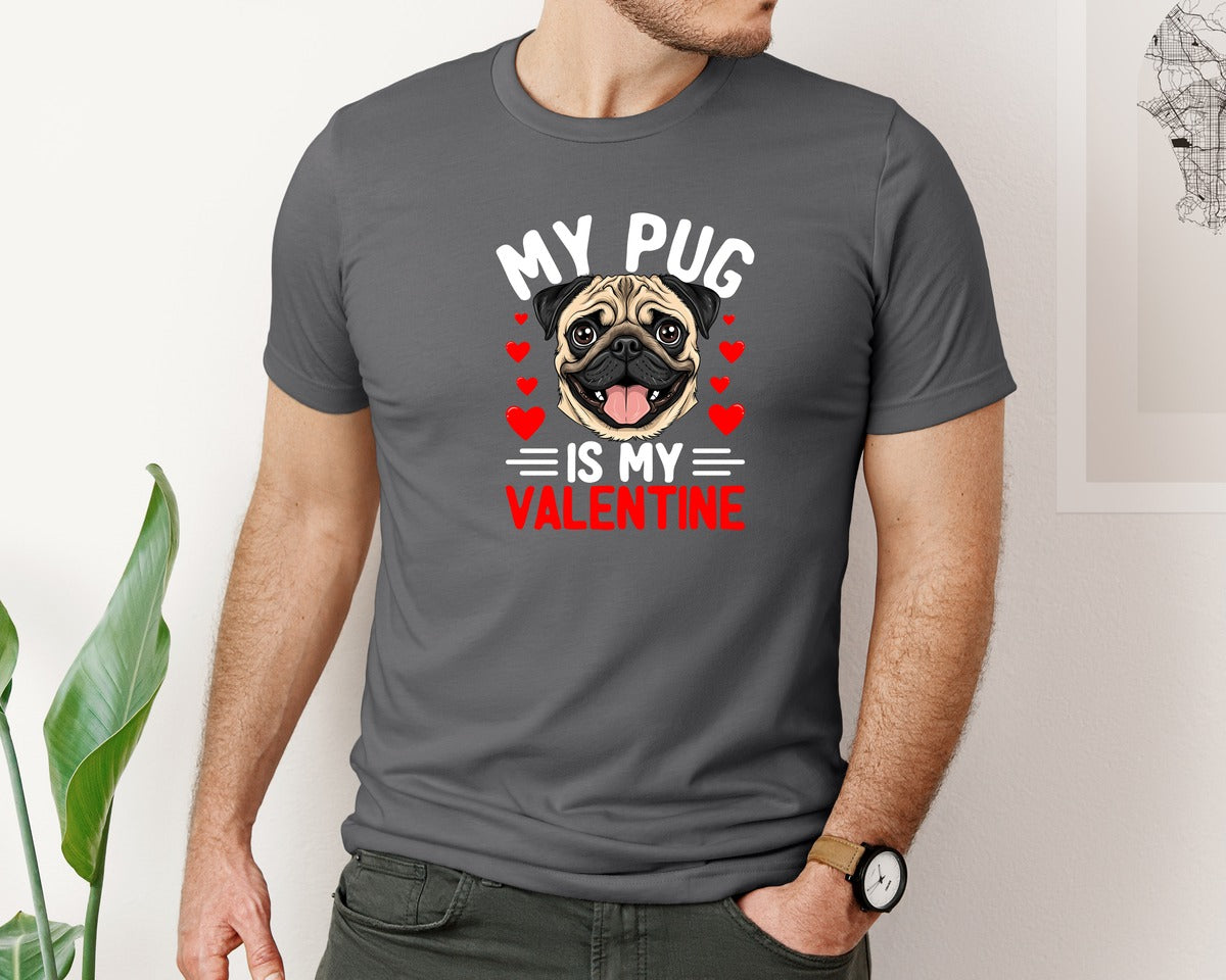 brand:Bella Canvas|color:Asphalt|Pug Love Valentines Day T Shirt Graphic T-Shirt