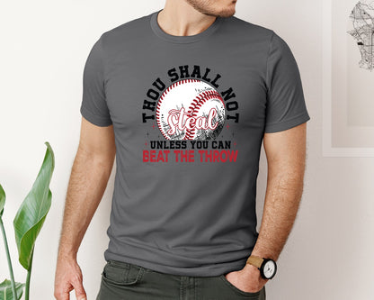 brand:Bella Canvas|color:Asphalt|Funny Baseball Thou Shall Not Steal Graphic T-Shirt