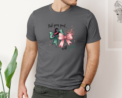 brand:Bella Canvas|color:Asphalt|Pink Goes Good With Green 4 Graphic T-Shirt