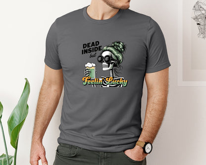 brand:Bella Canvas|color:Asphalt|Dead Inside But Feelin Lucky 6 Graphic T-Shirt