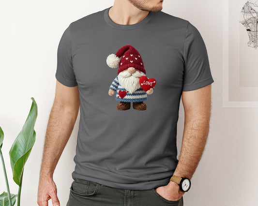 Faux Yarn Knitted Valentine Gnome 3 Graphic T-Shirt