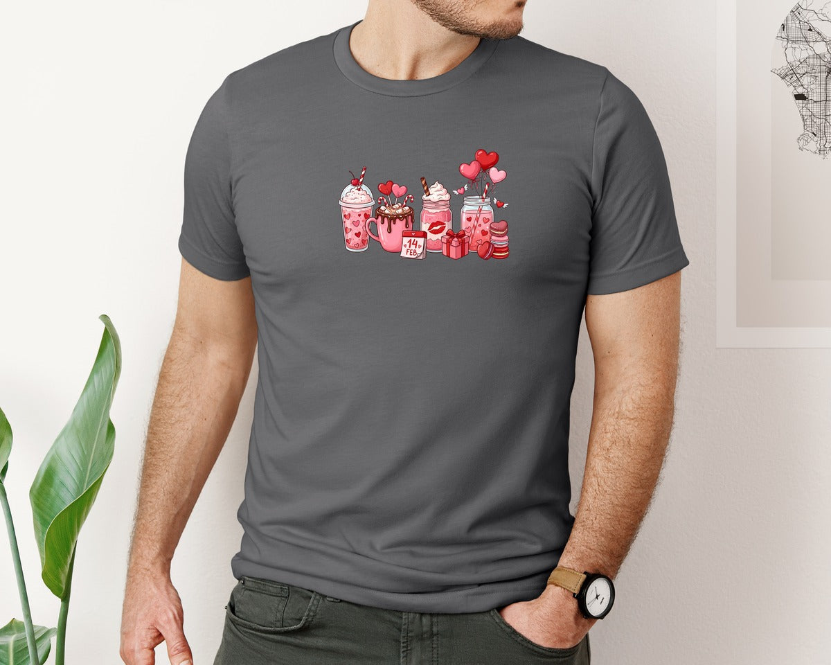 brand:Bella Canvas|color:Asphalt|Valentines Day Sweet Drinks Graphic T-Shirt