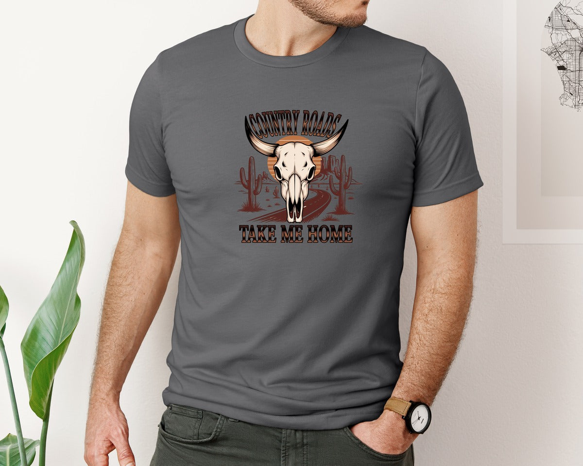 brand:Bella Canvas|color:Asphalt|Country Roads Take Me Home Western 5 Graphic T-Shirt