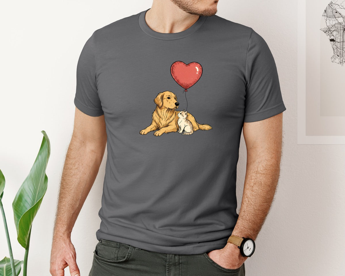 brand:Bella Canvas|color:Asphalt|Valentines Day Dog And Cat Love Graphic T-Shirt
