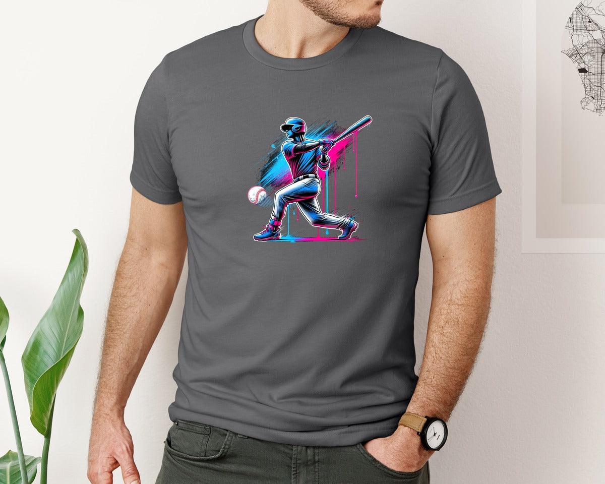 brand:Bella Canvas|color:Asphalt|Baseball Player Ice Cream Drip Baseball Graphic T-Shirt