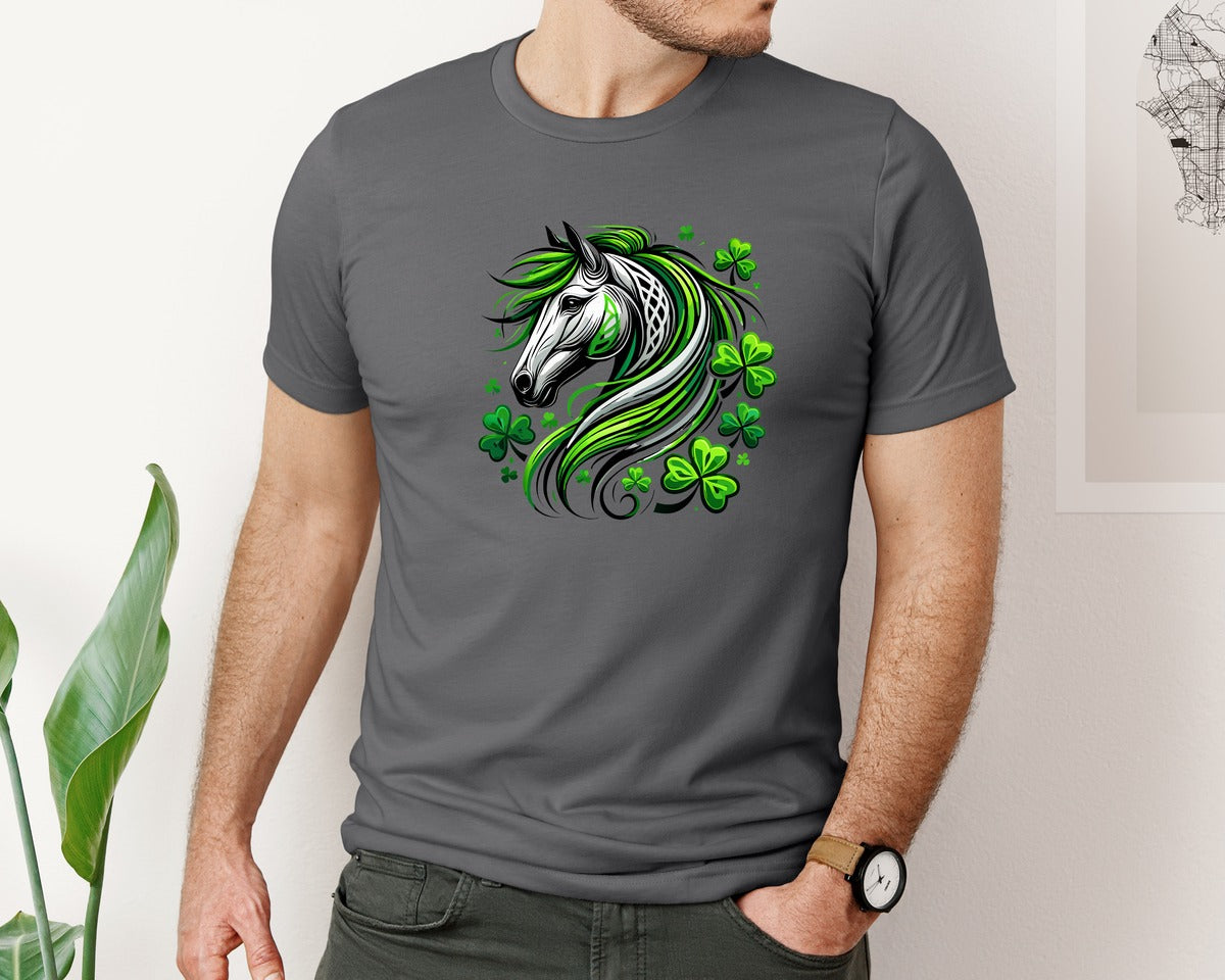 brand:Bella Canvas|color:Asphalt|St Patricks Day Horse Lucky Graphic T-Shirt