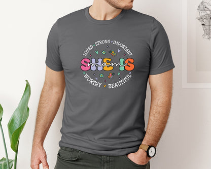 brand:Bella Canvas|color:Asphalt|She Is Mom Happy Mama Mothers Day Graphic T-Shirt