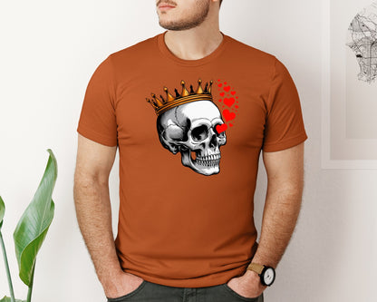 brand:Bella Canvas|color:Autumn|Crowned Skull With Love Hearts Graphic T-Shirt