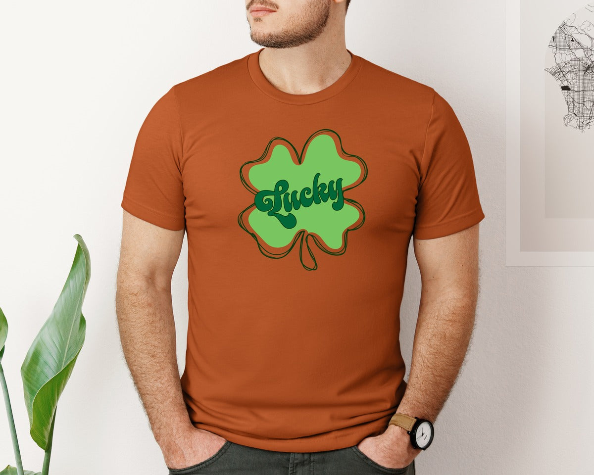 brand:Bella Canvas|color:Autumn|Lucky St Patricks Day Clover 2 Graphic T-Shirt