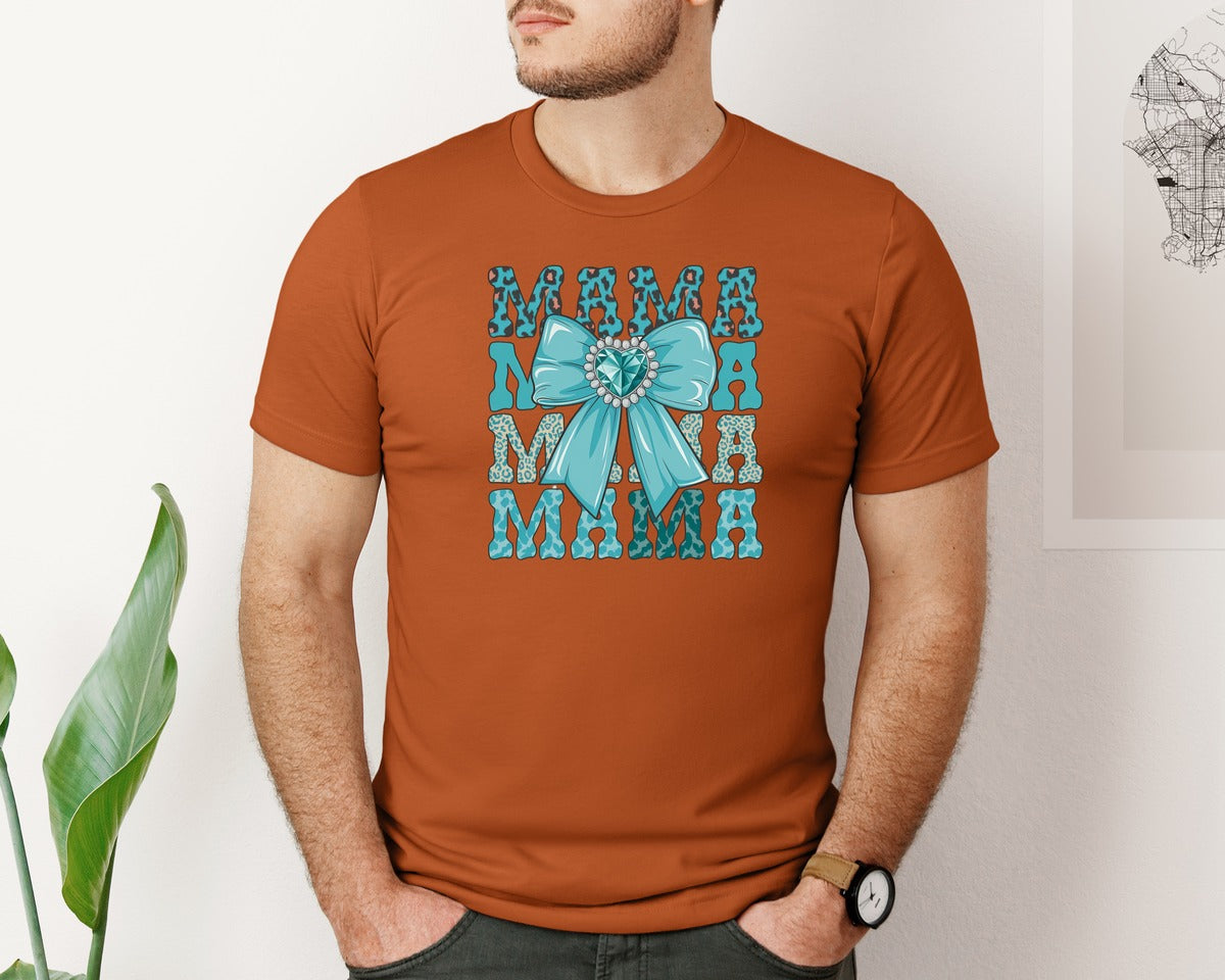 brand:Bella Canvas|color:Autumn|Trendy Mama Leopard Print Bow 3 Graphic T-Shirt