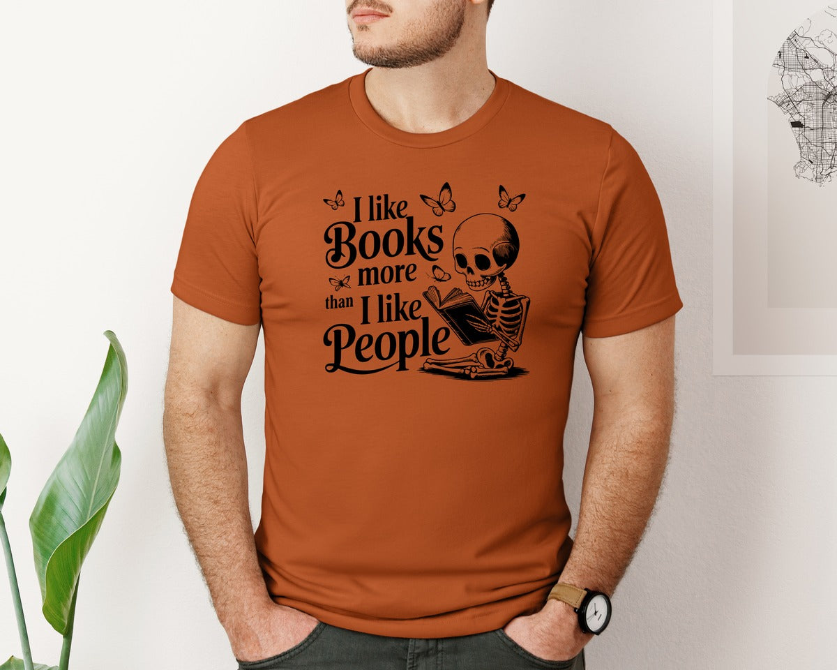 brand:Bella Canvas|color:Autumn|I Like Books More Than I Like People 3 Graphic T-Shirt
