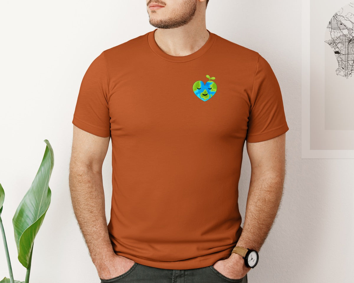brand:Bella Canvas|color:Autumn|Love Heart Earth Globe Pocket Design Graphic T-Shirt