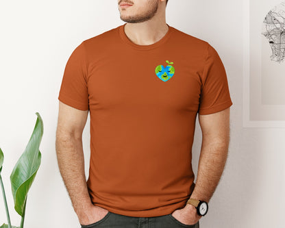 brand:Bella Canvas|color:Autumn|Love Heart Earth Globe Pocket Design Graphic T-Shirt