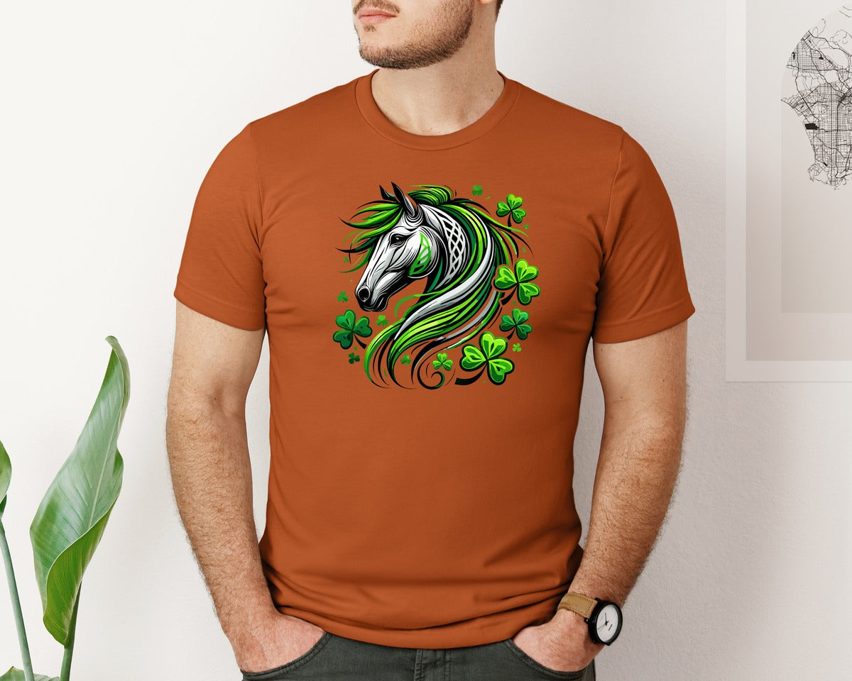 brand:Bella Canvas|color:Autumn|St Patricks Day Horse Lucky Graphic T-Shirt