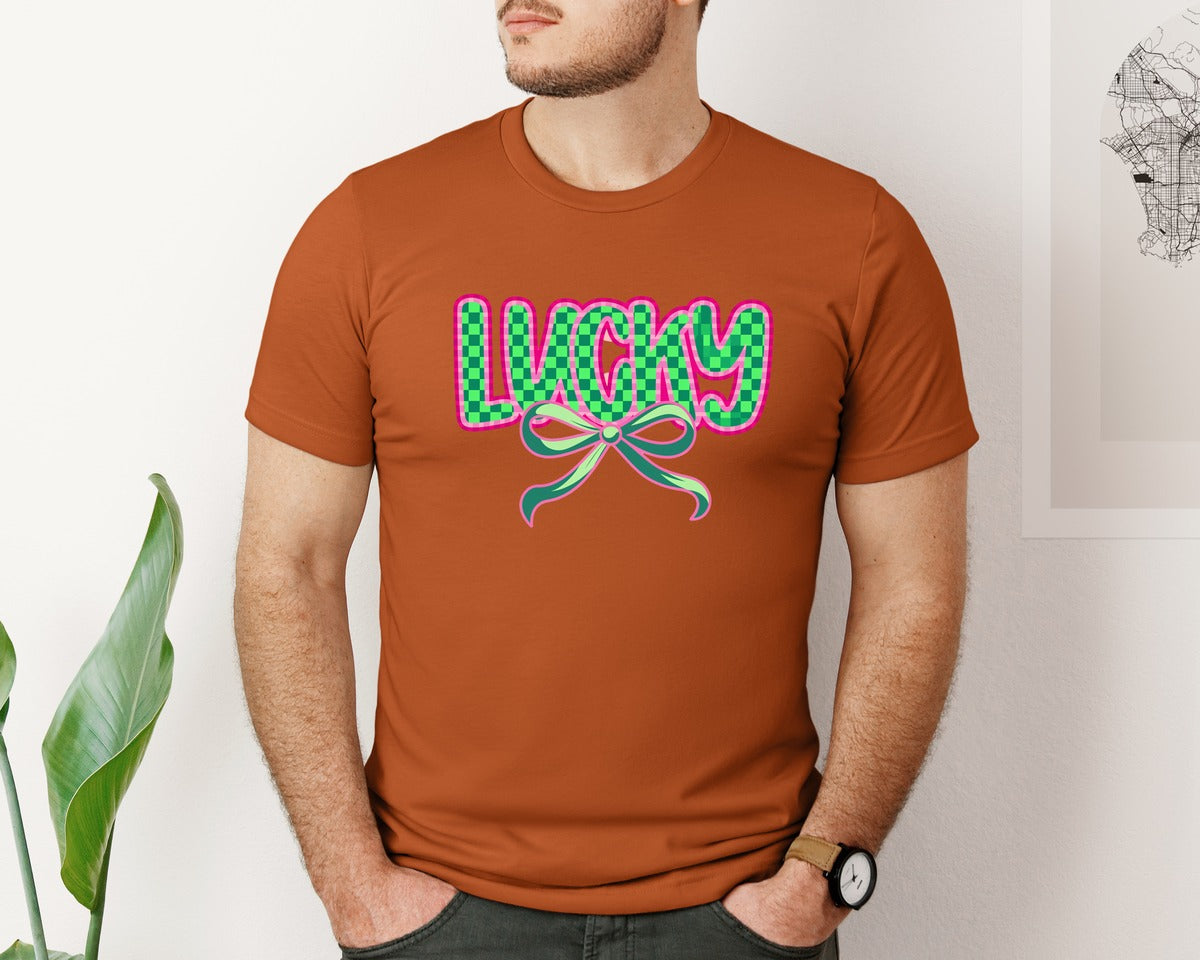 brand:Bella Canvas|color:Autumn|Lucky St Patricks Day Aesthetic Graphic T-Shirt